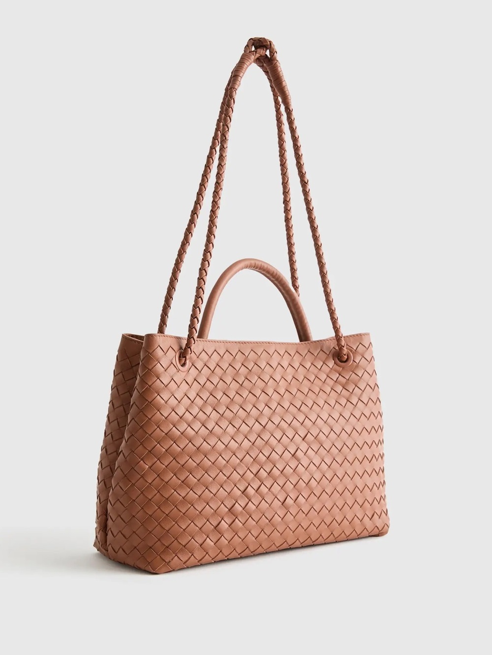 Quince Italian Leather Handwoven Large Satchel Cognac Color - Picture 5 of 14